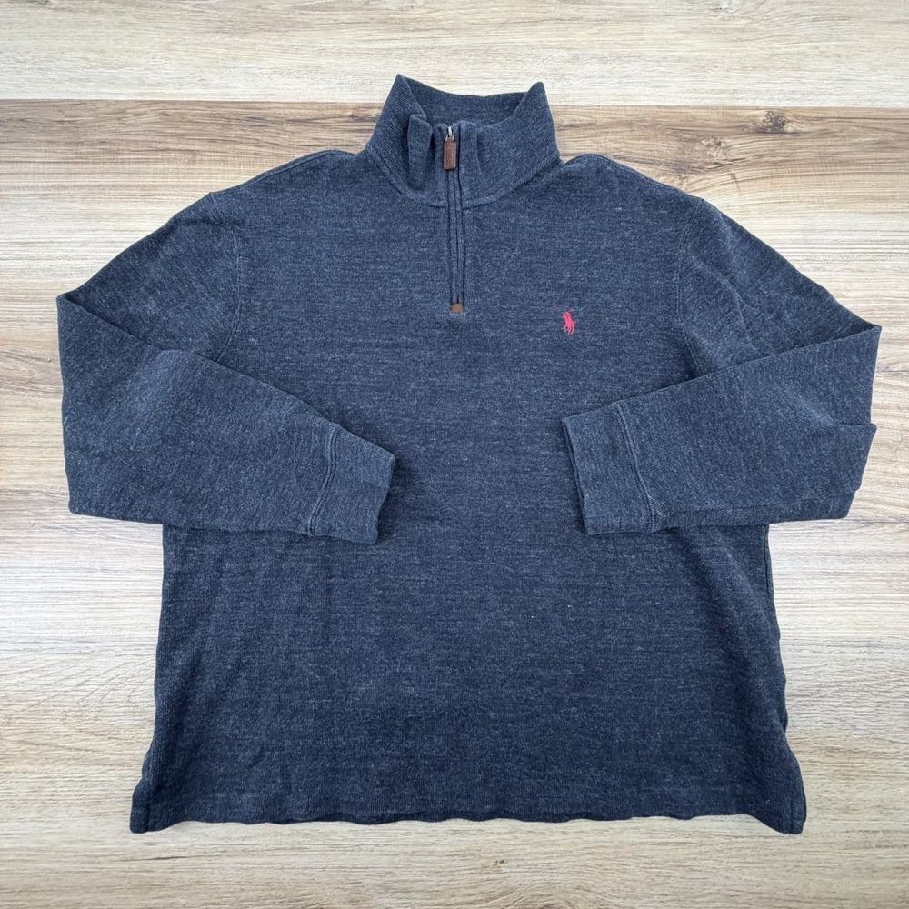 Polo Ralph Lauren Sz L 1/4 Zip Sweatshirt Pullover Dark Gray Long Sleeve